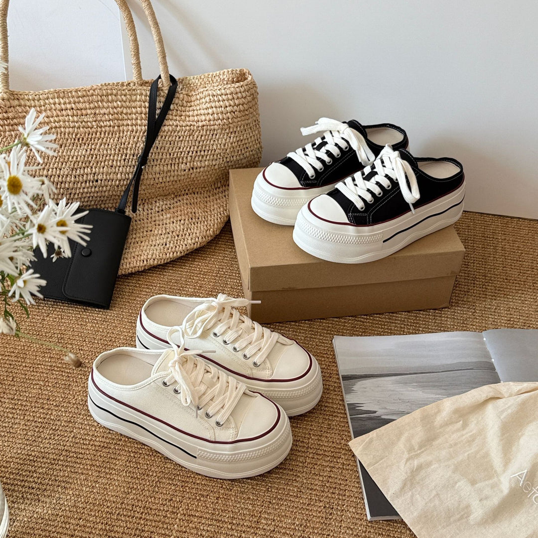 Damen lässige Canvas Sneakers im modernen Vintage-Stil mit platinfarbener Sohle EB