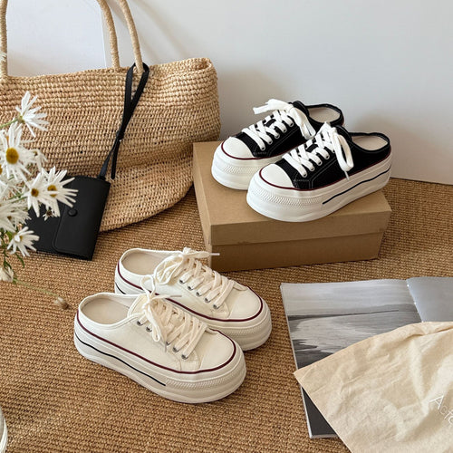 Damen lässige Canvas Sneakers im modernen Vintage-Stil mit platinfarbener Sohle EB