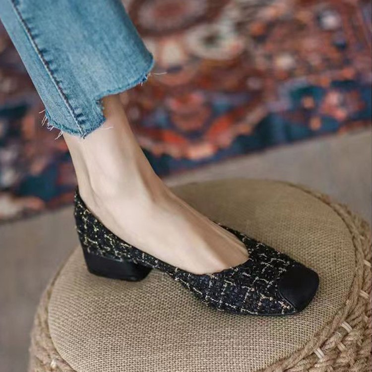 Damen elegante Ballerinas mit modischem Tweed-Obermaterial und komfortablem Fußbett EB