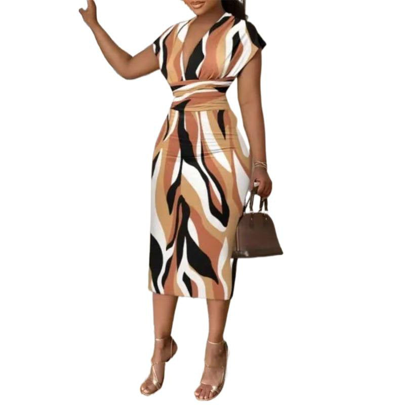 Damen Wickelkleid mit modernem Muster und figurbetonter Silhouette EB