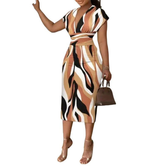 Damen Wickelkleid mit modernem Muster und figurbetonter Silhouette EB