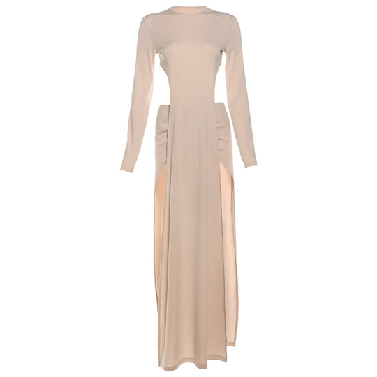 Damen Elegantes Maxikleid mit schmalem Schnitt und hohen Schlitzen EB