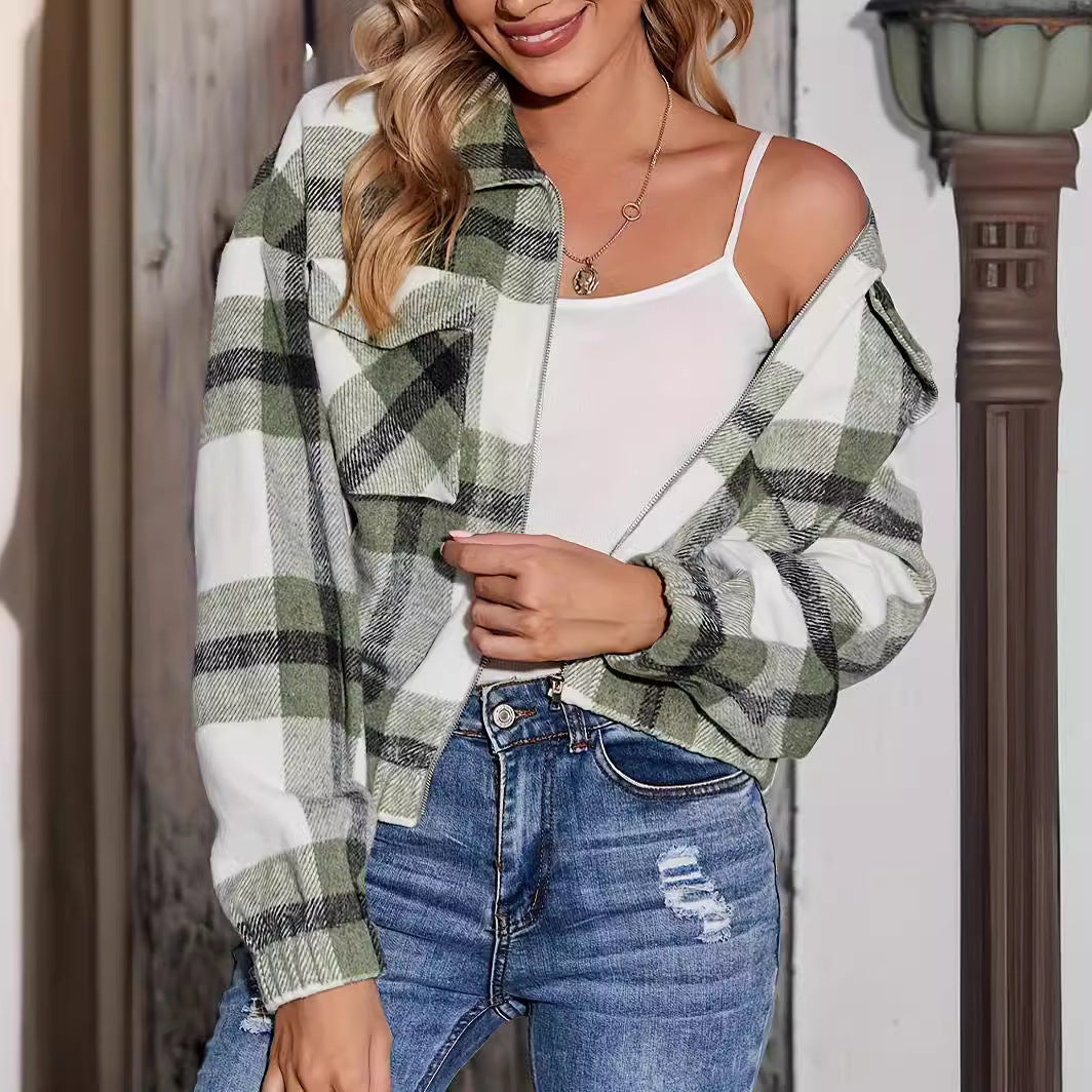 Damen Karierte Oversize-Hemdjacke mit Taschen EB