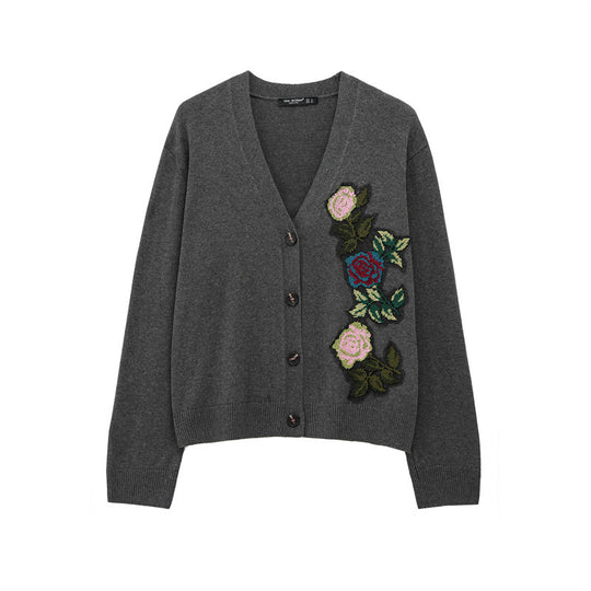 Damen Strickjacke mit floralem Stickdesign EB