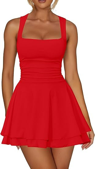 Damen sportliches Kleid mit Raffungen und weit schwingendem Rock EB