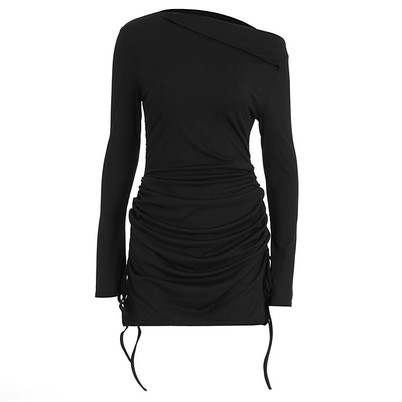 Damen Elegantes figurbetontes Kleid mit asymmetrischem Ausschnitt und Raffungen EB