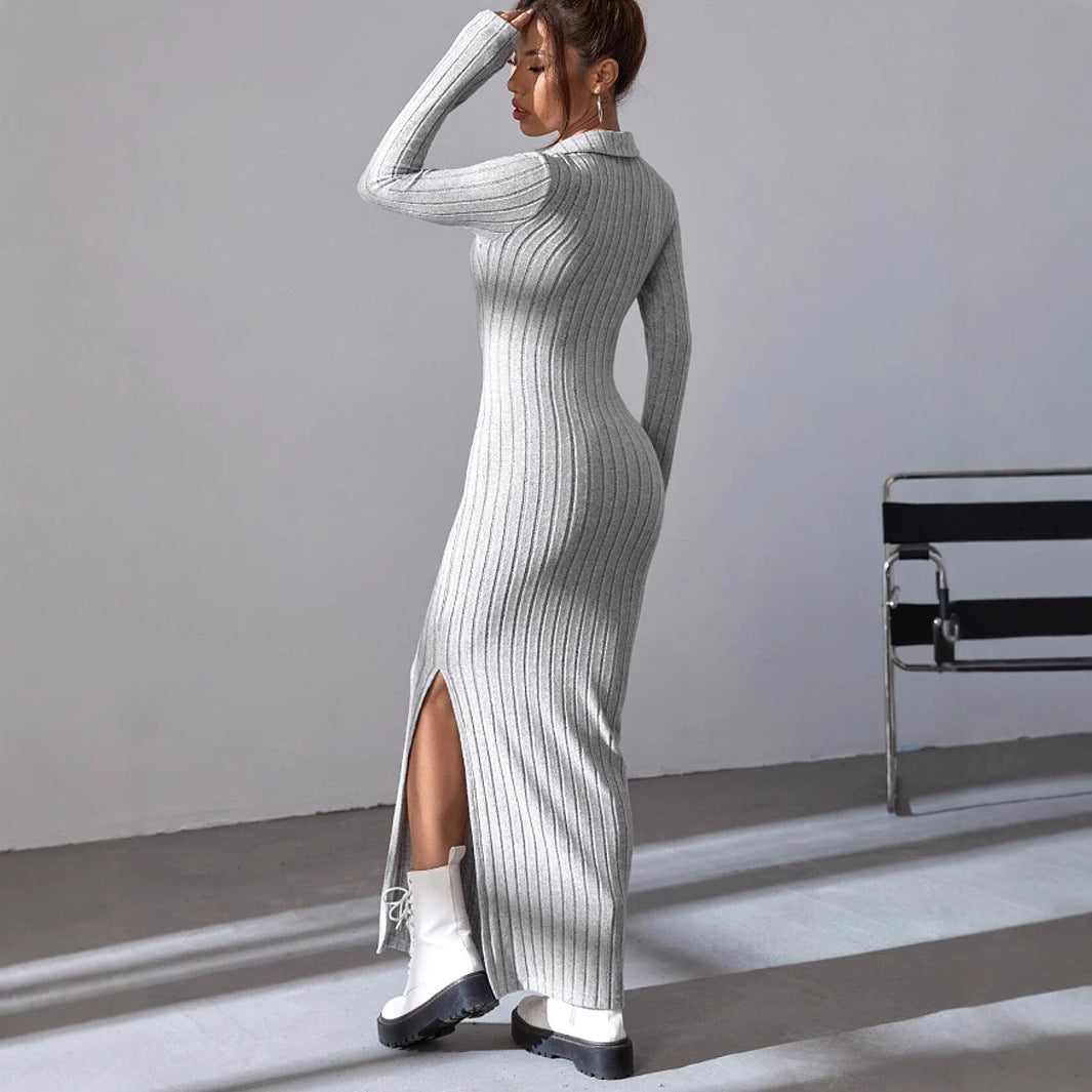Damen Maxikleid mit strukturiertem V-Ausschnitt und Seitenschlitzen EB
