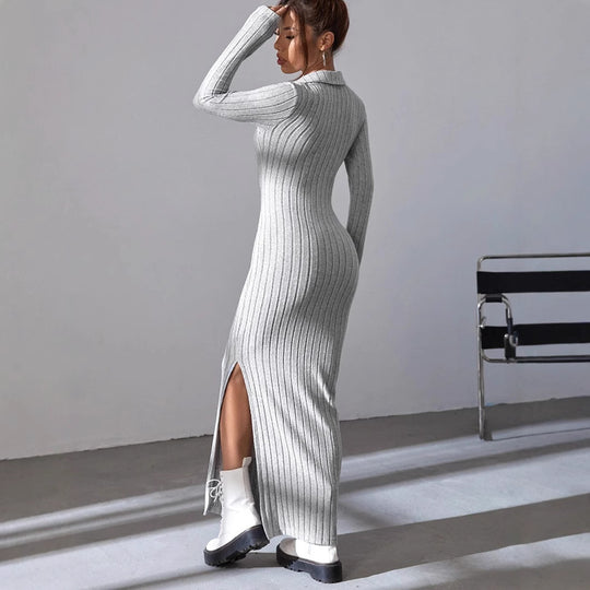 Damen Maxikleid mit strukturiertem V-Ausschnitt und Seitenschlitzen EB