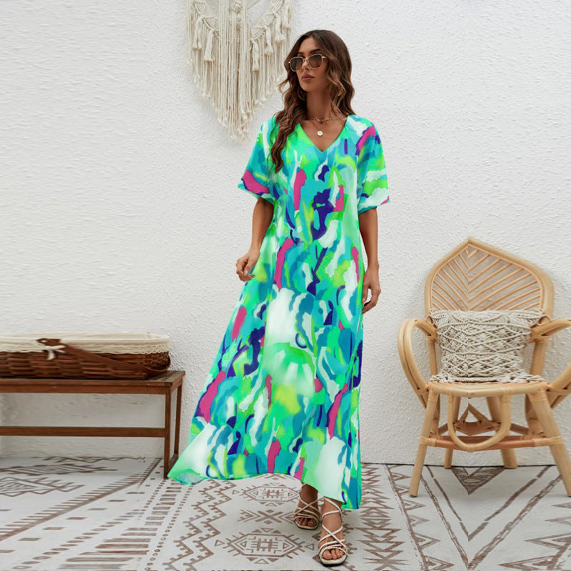 Damen Maxikleid mit V-Ausschnitt und weitem Schnitt EB
