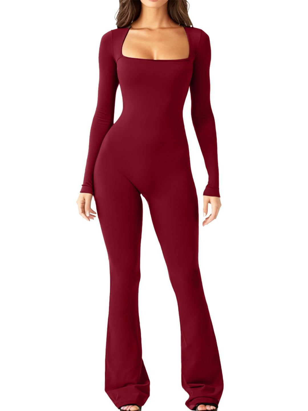 Damen Langarm-Overall mit quadratischem Ausschnitt und weitem Bein EB