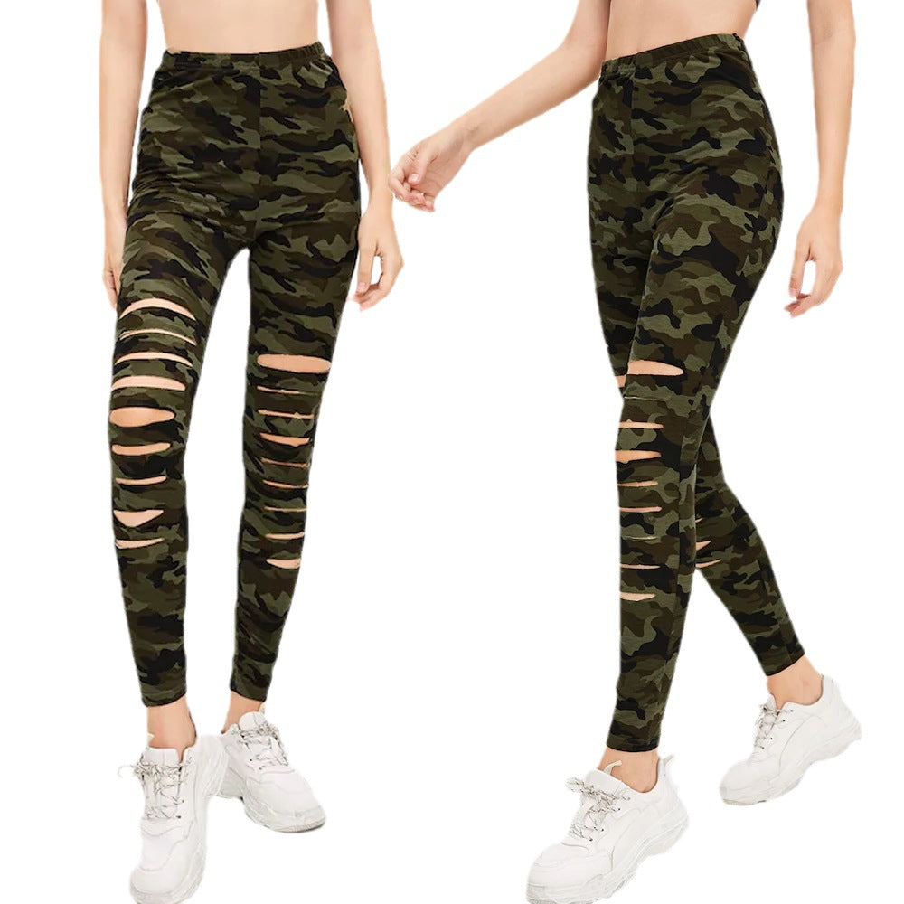 Damen Sportliche Leggings mit modischen Riss-Details EB