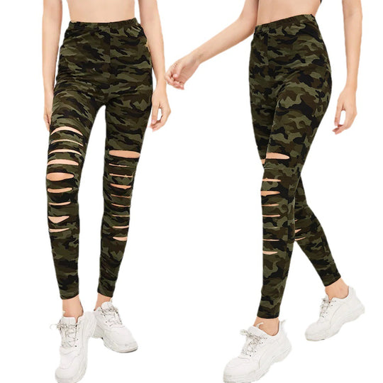 Damen Sportliche Leggings mit modischen Riss-Details EB