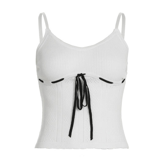 Damen sportliches Trägershirt mit innovativem Schnitt und dekorativem Bindeband EB