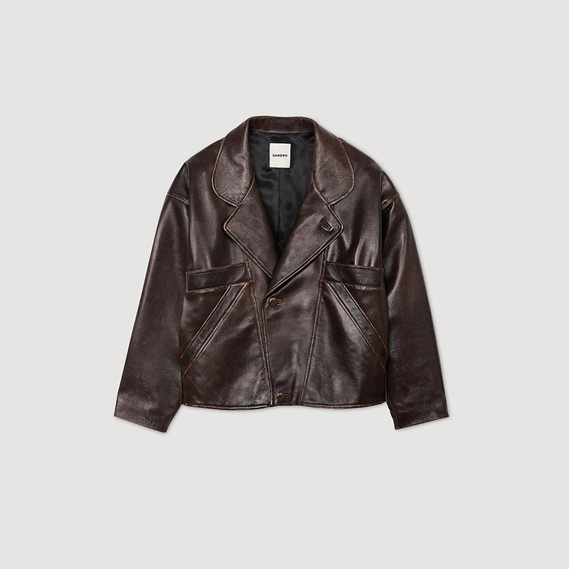 Damen Kunstlederjacke im lässigen Schnitt mit praktischen Taschen und stilvollem Revers EB