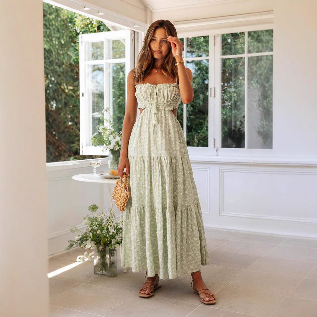 Damen Maxikleid mit Cut-Out-Design und verspielten Rüschen EB
