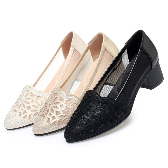 Damen Ballerinas mit filigranem Blumenmuster und transparenten Mesh-Einsätzen EB