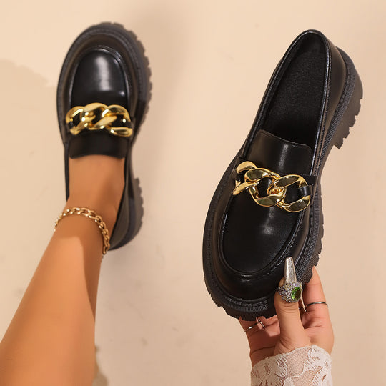 Damen Mokassins mit robustem Plateau und elegantem Riemendesign EB