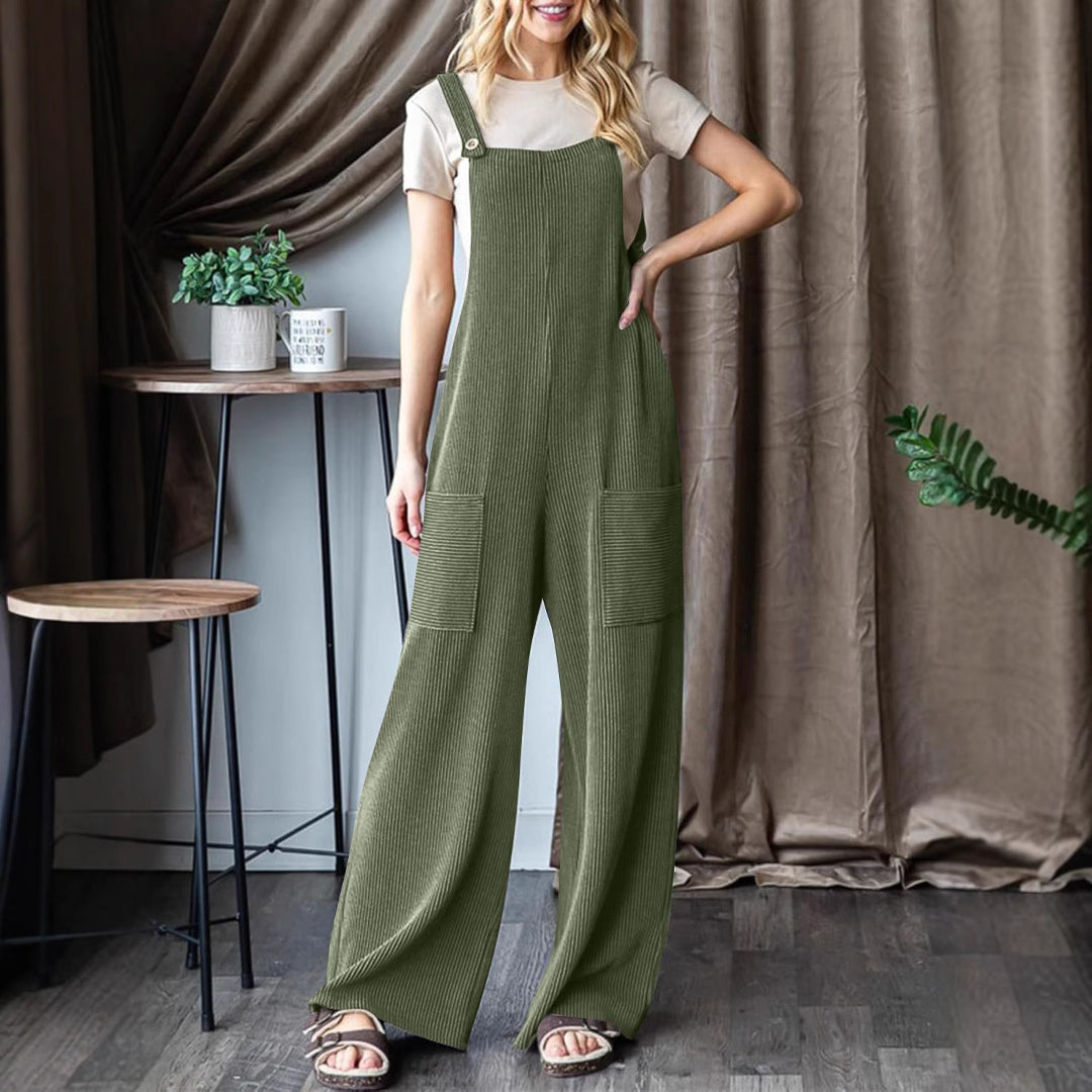 Damen lässiger Cord-Overall mit praktischen Taschen und breiten Beinen EB