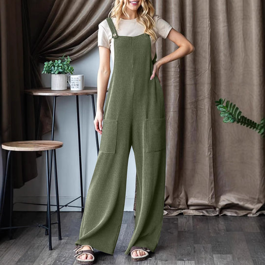Damen lässiger Cord-Overall mit praktischen Taschen und breiten Beinen EB