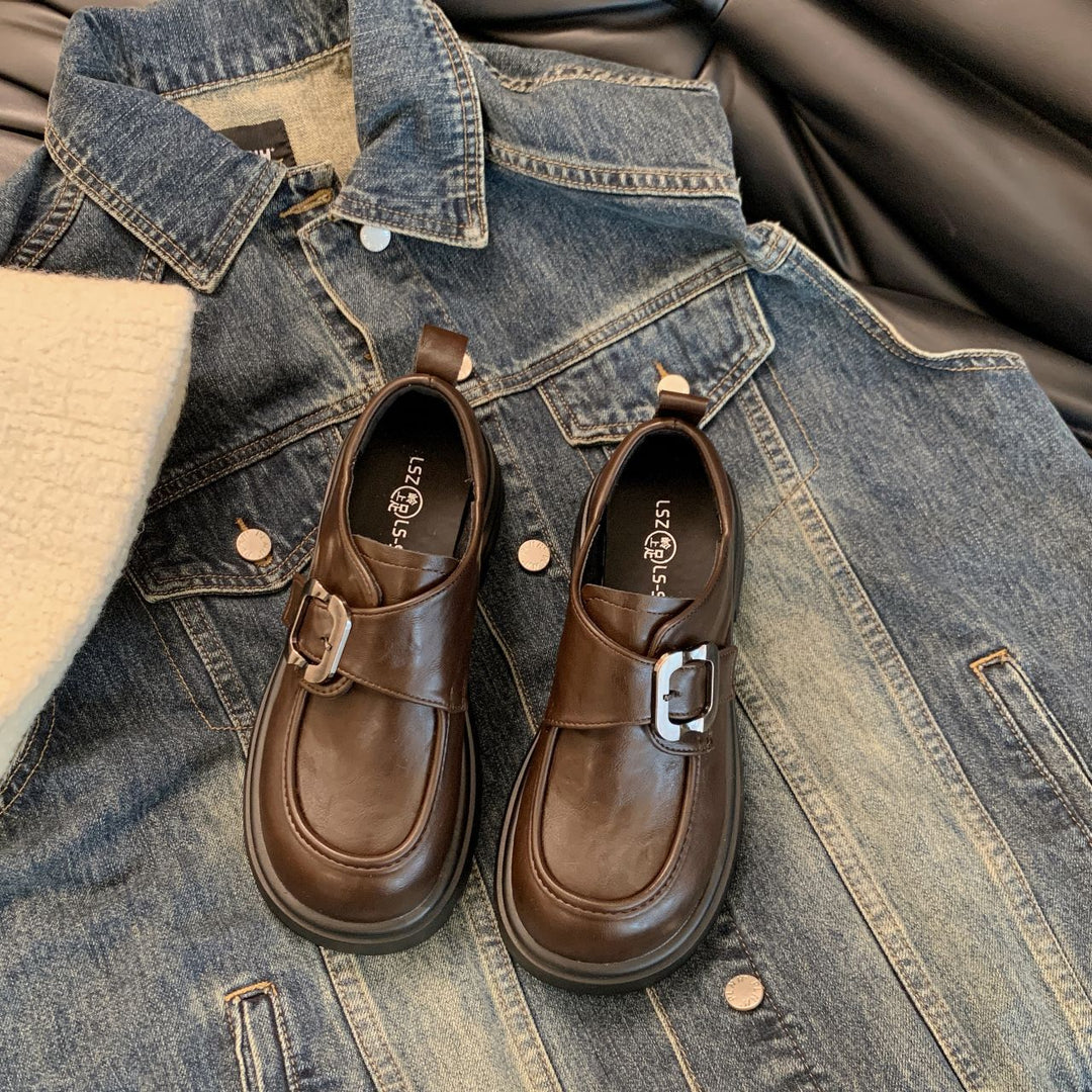 Damen modische Plateau Loafers mit dekorativem Schnallen-Detail EB