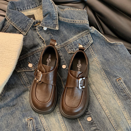 Damen modische Plateau Loafers mit dekorativem Schnallen-Detail EB