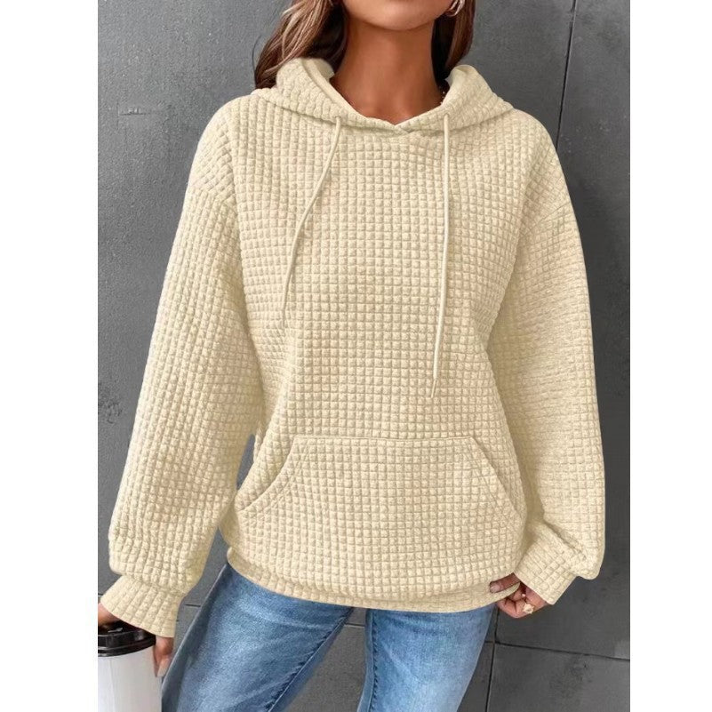 Damen Waffelstruktur Hoodie mit Kängurutasche und lässigem Schnitt EB