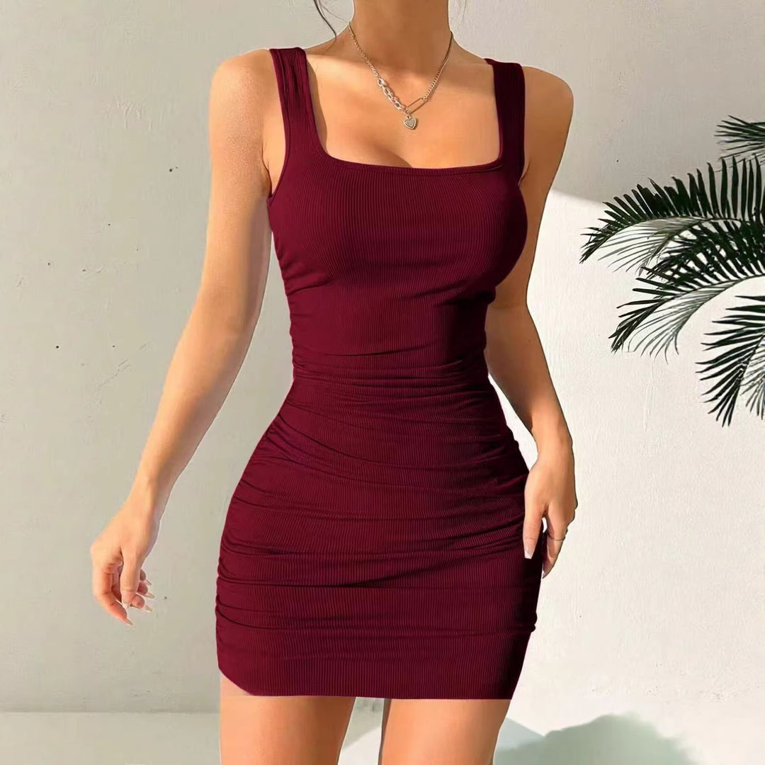 Damen figurbetontes Minikleid mit angeschnittenen Trägern und Raffung EB