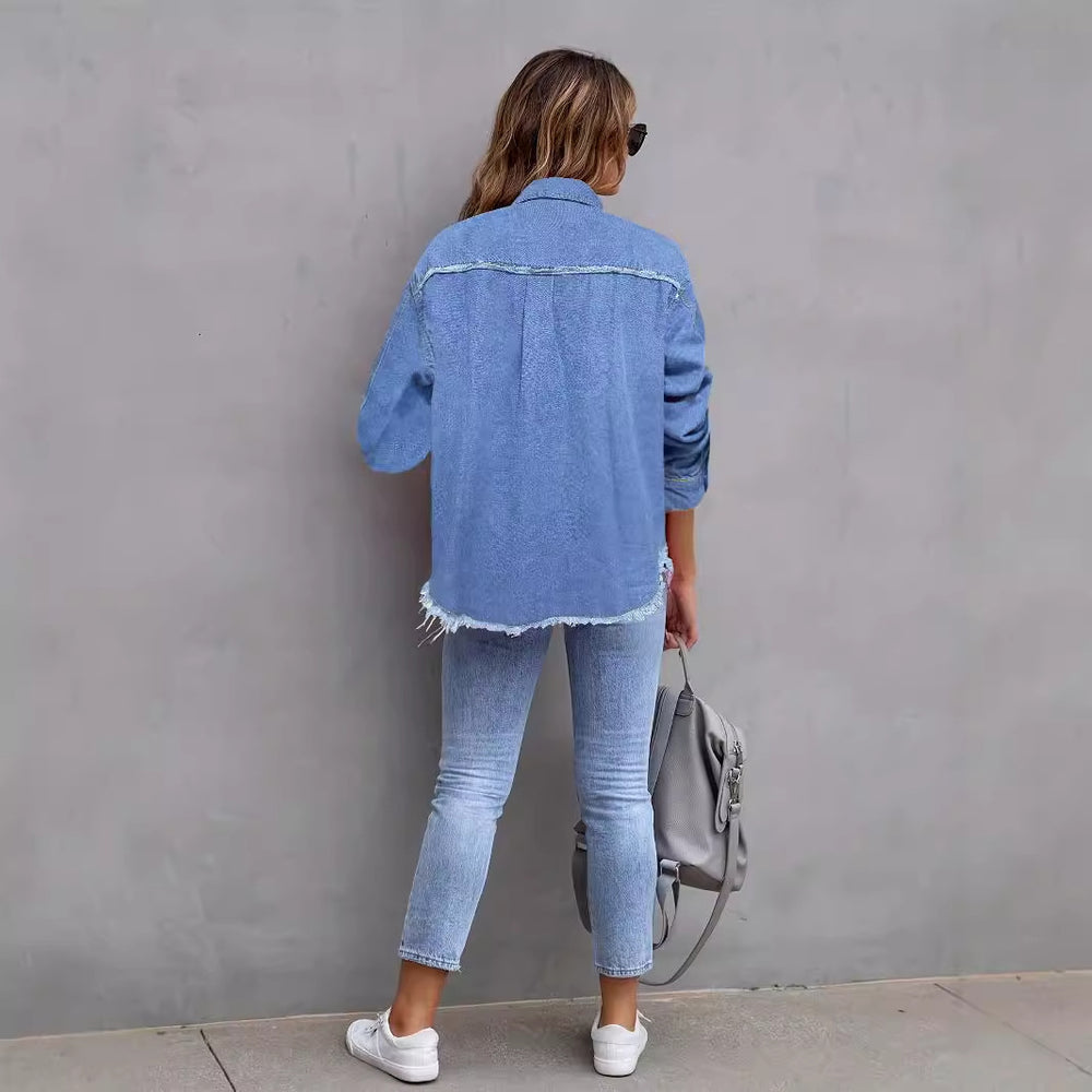 Damen Jeansjacke mit lässigem Schnitt und großen Taschen EB