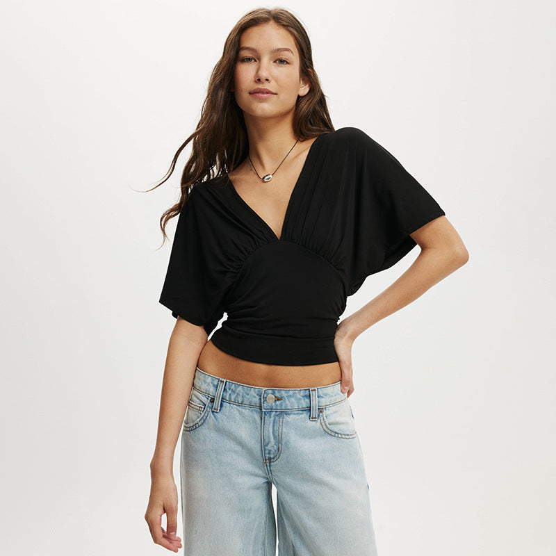 Damen elegantes Oberteil mit lässigem Schnitt und modischem V-Ausschnitt EB