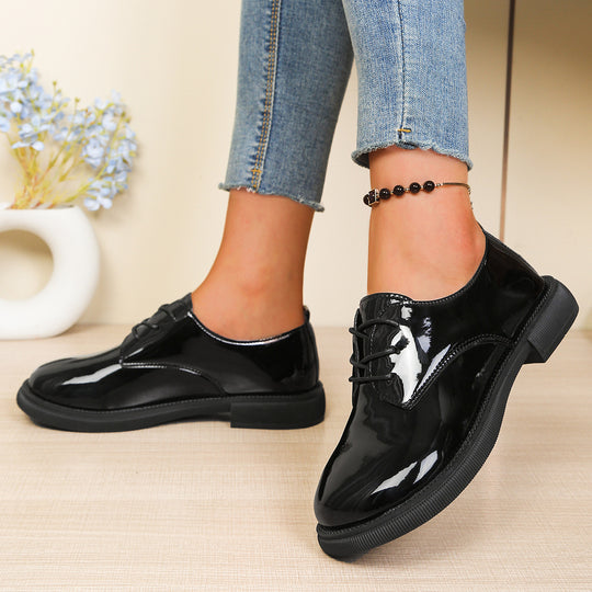 Damen glänzende Schnürschuhe mit modischem Design und robuster Sohle EB