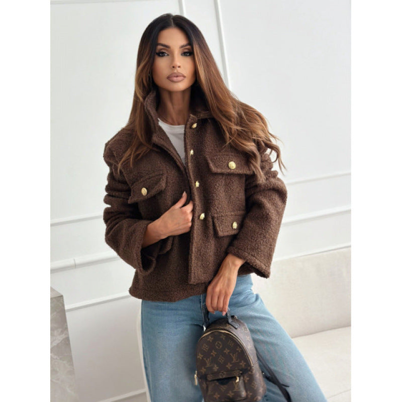 Damen Fleecejacke mit eleganten Knopfdetails und praktischen Taschen EB