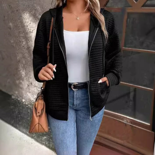 Damen Kapuzenjacke mit strukturiertem Waffelmuster und praktischem Reißverschluss EB