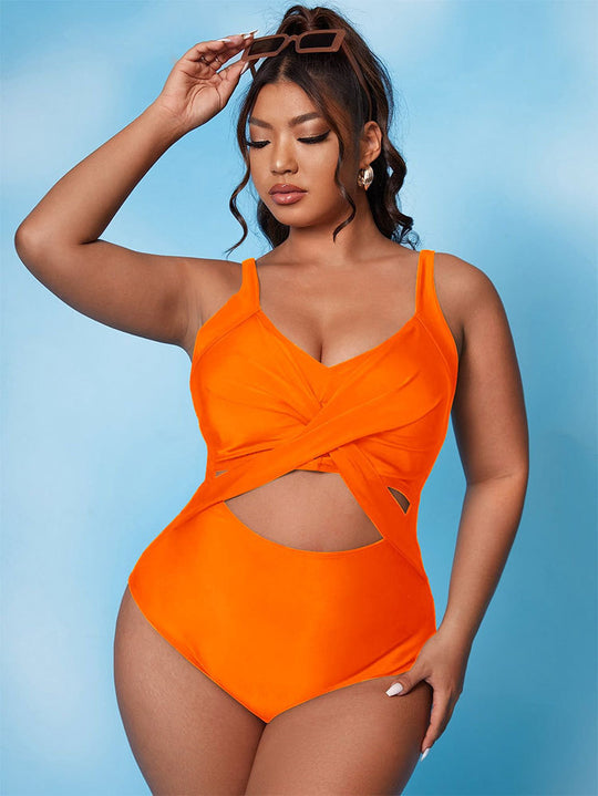 Damen Einteiliger Badeanzug mit stylischem Wickelschnitt und trendigen Cut-Out EB
