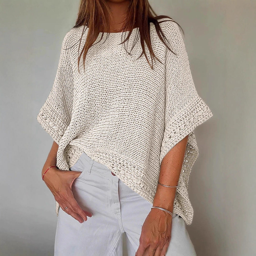 Damen Leichtes Oversize Strickponcho mit Häkelkante EB