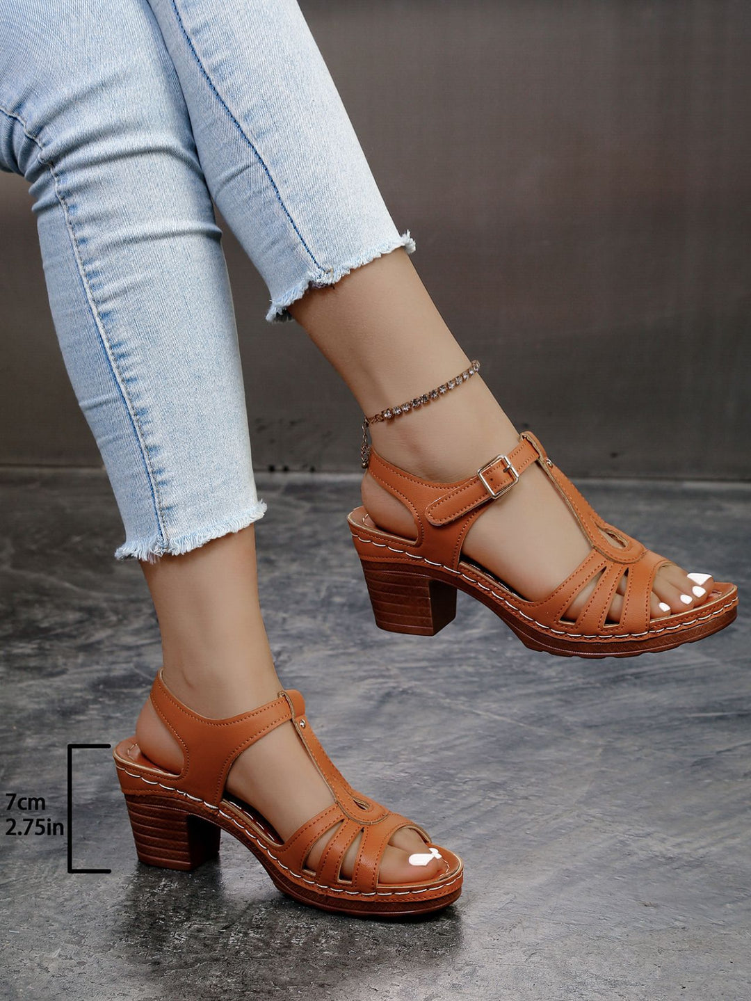 Damen Elegante Riemensandaletten mit komfortablem Blockabsatz und atmungsaktivem Obermaterial EB