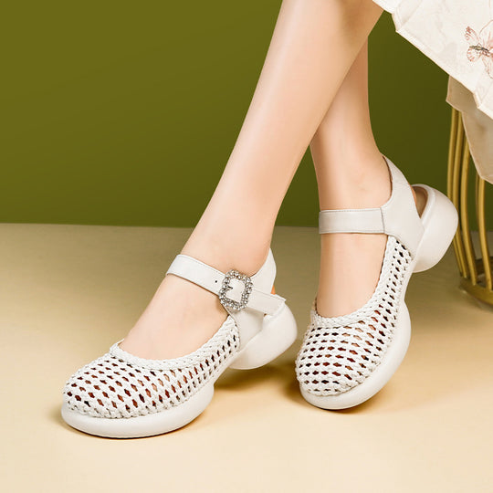 Damen Ballerinas mit modischem Netzdesign und eleganter Schmuckschnalle EB