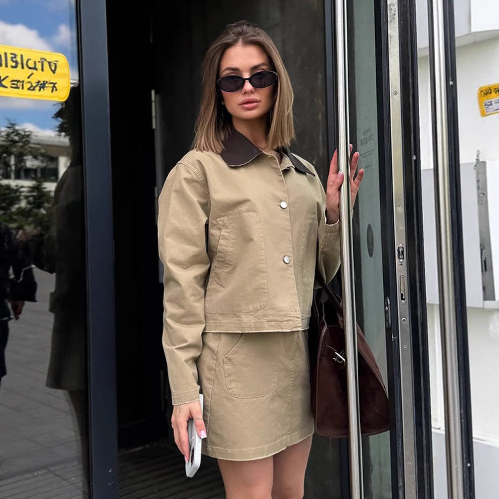 Damen cropped Utility-Jacke mit modernem Design und praktischen Taschen EB
