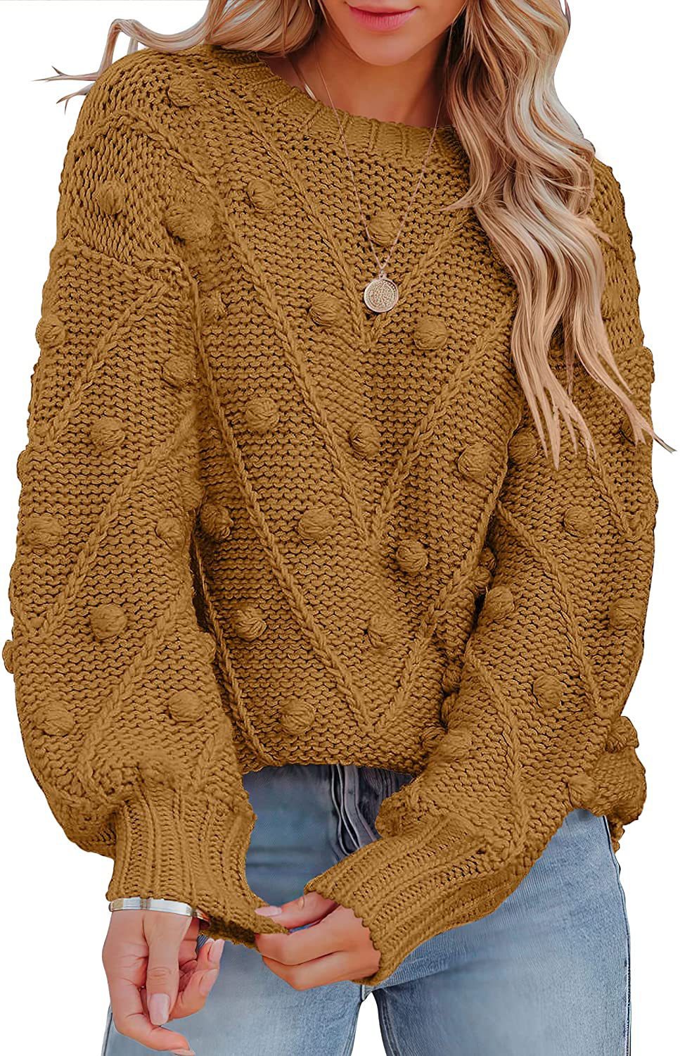 Damen stylischer Strickpullover mit strukturiertem 3D-Muster EB