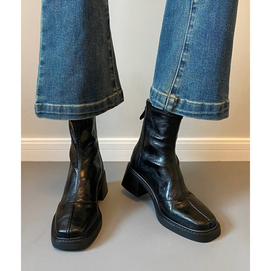 Damen Stiefeletten mit dickem Absatz und Reißverschlussverschluss EB