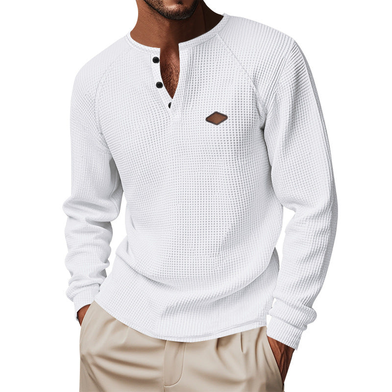 Herren nan Thermo Waffelshirt Henley mit Knopfleiste und Raglanärmeln EB