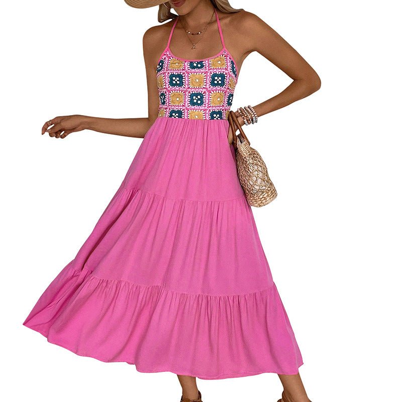 Damen Maxikleid mit gestricktem Oberteil und voluminösem Rock EB