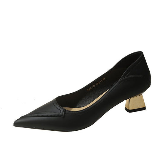 Damen elegante Pumps mit goldfarbenem Blockabsatz EB