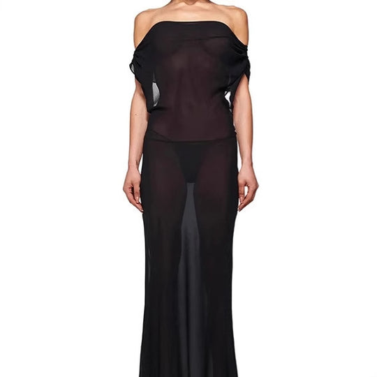 Damen Elegantes Maxikleid mit asymmetrischem Ausschnitt und raffiniertem Bogen-Detail EB