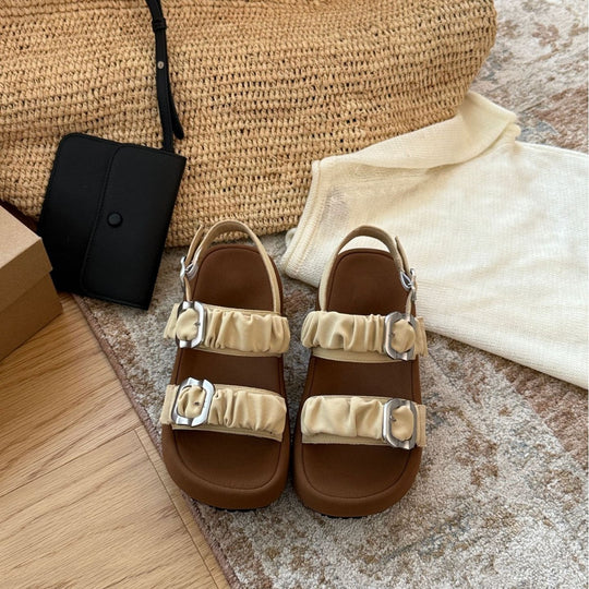 Damen Komfortable Riemensandalen mit modischem Rüschendesign und stabiler Sohle EB
