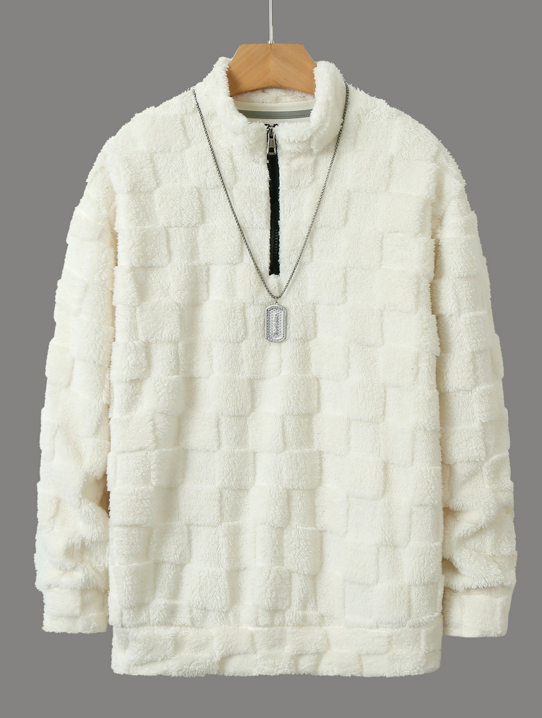 Herren nan karierter Sherpa-Halbzip-Pullover mit hohem Stehkragen und weicher Teddy-Fleece-Qualität EB