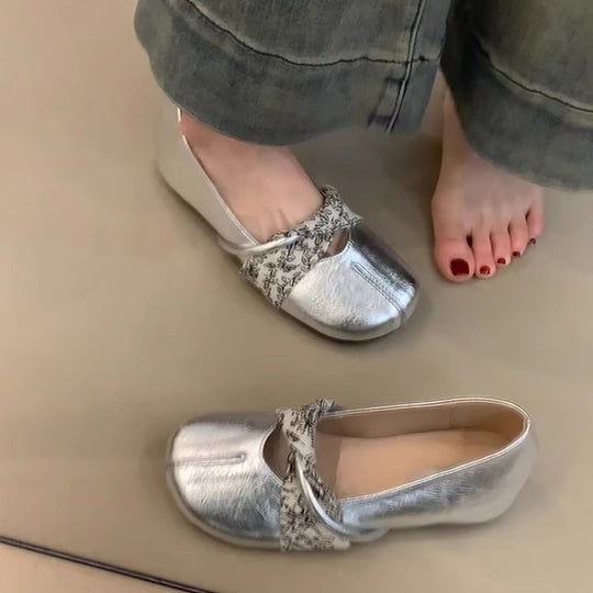 Damen modische Ballerinas mit dekorativem Riemchen und hochwertigem Innenfutter EB
