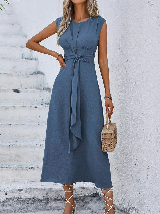 Damen Midikleid mit schlichter Eleganz und Taillengürtel EB