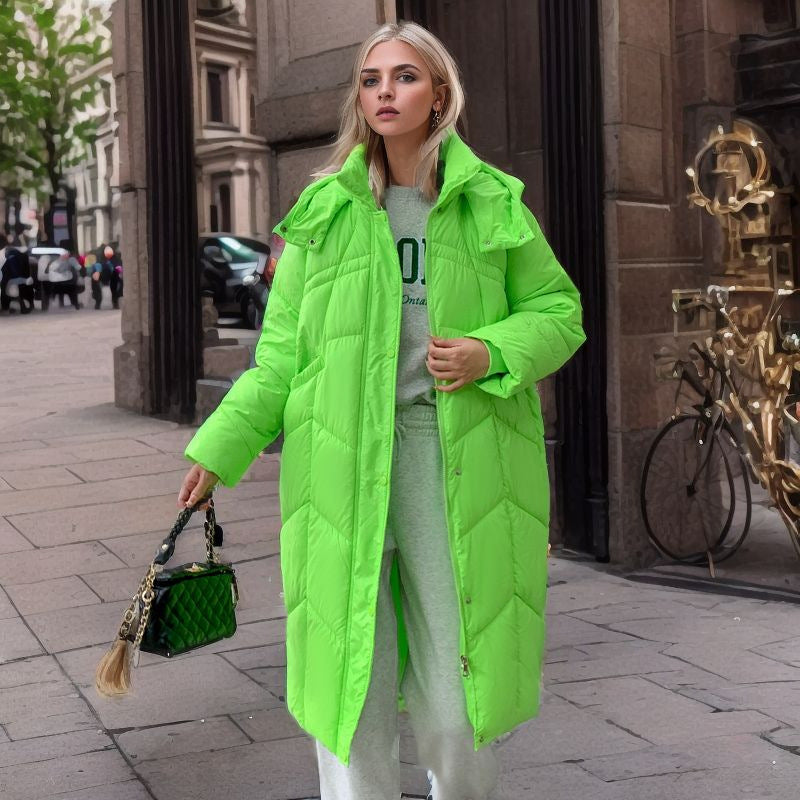 Damen lange isolierte Pufferjacke mit voluminösem Schnitt und praktischen Eingrifftaschen EB