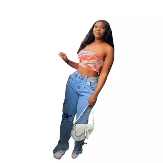 Damen lässige Mom-Jeans mit angesagtem destroyed Look EB