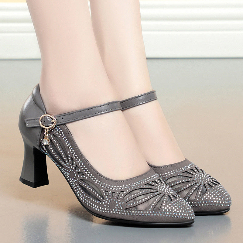 Damen Elegant verziertes Mary Jane Pumps mit Blockabsatz EB